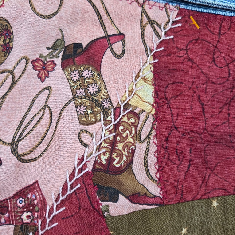 Crossroads Western Patchwork Denim Jacket Blue Me… - image 4